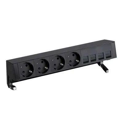 Настольный x6 розеточный блок, 4x2P+E, 4хRJ45, черный, S400