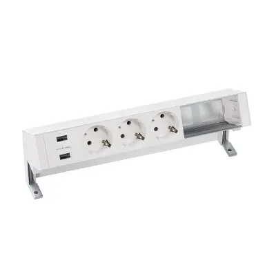 Настольный x6 розеточный блок, 3x2P+E, USB A+A з/у, 2 пустых модуля, белый, S400