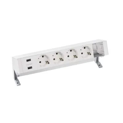 Настольный x6 розеточный блок, 4x2P+E, USB A+A з/у, 1 пустой модуль, белый, S400