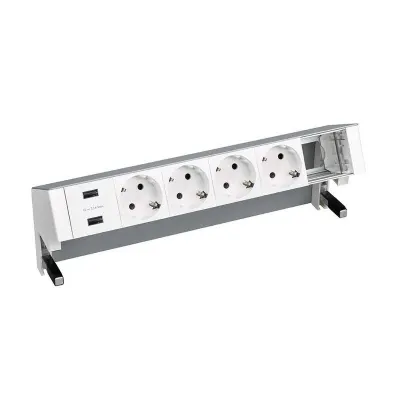 Настольный x6 розеточный блок, 4x2P+E, USB A+A з/у, 1 пустой модуль, алюминий, S400