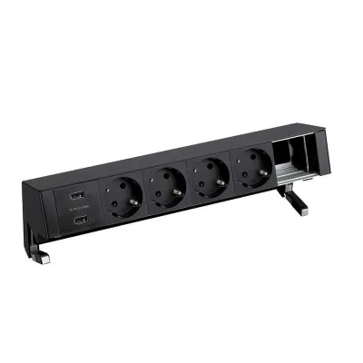 Настольный x6 розеточный блок, 4x2P+E, USB A+A з/у, 1 пустой модуль, черный, S400