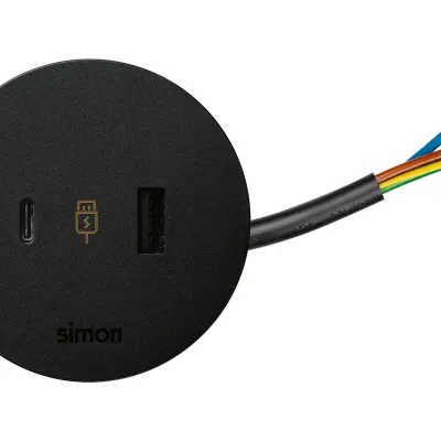 Врезное з/у USB A+C, free-провод 20 см, черный, S400
