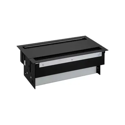 Двусторонний врезной x12 розеточный блок, щетка, 10x2P+E, 2 пустых модуля, черный, S400