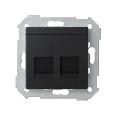 Накладка прямая со шторками и суппортом на 2 разъема RJ45, мат.черный, S82C