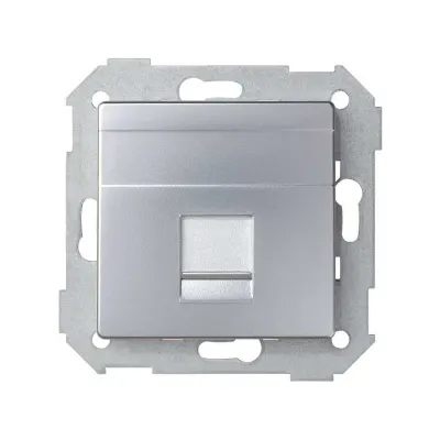 Накладка прямая со шторкой и суппортом на 1 разъем RJ45, алюминий, S82