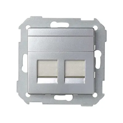 Накладка прямая со шторками и суппортом на 2 разъема RJ45, алюминий, S82