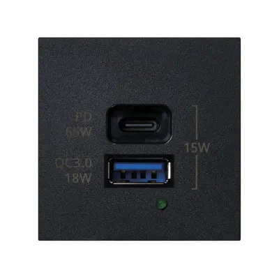 Зарядное устройство USB A+C 65W, 230В~, графит, K45, Connect