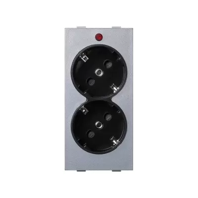 Розетка двойная со шторками Schuko 2Р+Е 16A 250В~ винт., графит/алюминий, Connect