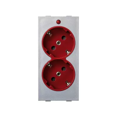 Розетка двойная со шторками Schuko 2Р+Е 16A 250В~ винт., красный/алюминий, Connect